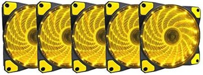 APEVIA AF512L-SYL 120mm Yellow LED Ultra Silent Case Fan w/ 15 LEDs & Anti-Vibration Rubber Pads (5-pk)