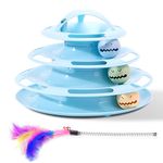 Nobleza Cat Toys, Cat Roller Toy Upgraded with Glow Ball Cat Mint Ball Bell Ball, Fun 4 Layers Cat Toys Interactive for Indoor Cats Adult, with 3 Colorful Teaser Balls & 1 Cat Feather Wand Toy, Blue