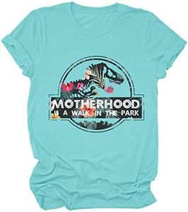 Motherhood is A Walk in The Park Shirts Womens Casual Short Sleeve Crew Neck T-Shirt Funny Letter Graphic Cute Mom Tops Water Blue