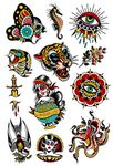 Tatsy Vintage Set, Temporary Tattoo Cover Up Sticker for Men and Women, Waterproof, Made in Eruope Tattoos, Classic Dagger, Wanderlust, Tiger, Seahorse, Signature Set Designed by Pro Erika Tóth