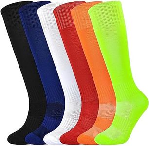 Kids Soccer Socks Boys Football Socks 6 Pairs Breathable Girls Knee High Socks Baseball Softball Sports Kids Children (Mixed Colors, 7-10 Years)