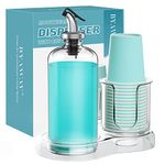 BYAWAY Mouthwash Dispenser for Bathroom with Cup Holder Detchable Glass Mouthwash Container 16 Oz,Refillable Mouth Washer Dispenser for Countertop with PC Tray,25 Paper Cups,Pour Spout,Funnel & Label