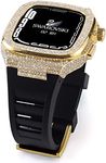 VeveXiao Rugged Case with Band Compatible with Apple Watch bands 45mm 44mm Metal Protective Cover Case with Silicone Strap Shockproof Bumper for iWatch Series 8 7 6 5 4 SE Mens Womens Strap,Gold Black