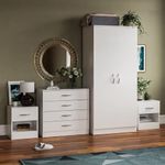 Vida Designs Riano 4 Piece Bedroom furniture Set, 2 x 1 Drawer Bedside cabinets, 4 Drawer Chest of Drawer & 2 Door Wardrobe (White)