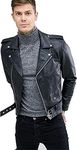 Men's Biker Rider Motorcycle Motorbike Rocker Retro Genuine Cowhide Black Leather jacket By Reclaimed Vintage (S, Black)