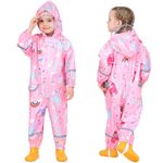 Kids Rain Suit for Boys Girls Toddler Raincoats One Piece Hoodie Cartoon Coverall Waterproof Rainwear XL Size