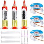 Blulu 6 Pcs 10ml 8341 No Clean Solder Flux Paste and Solder Wicks Tacky Soldering Flux with Plunger and Dispensing Tip 1.5 Meter Length Solder Wick Braid for Electronics