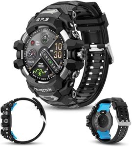 Smart Watch for Men Built-in GPS, Fitness Tracker with Heart Rate & Blood Oxygen Monitor, Dual LED Flashlight Compass Altimeter Barometer, 25-Day Standby 3ATM Waterproof Outdoor Tactical Watch, Black