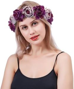 ZHER-LU Flower Headband Floral Crown Garland Halo for Wedding Festival (Purple)