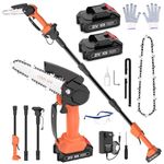 Cordless Pole Saw 5.91Ft, 3 Sections Detachable High Pole Pruning Saw & Handheld Chainsaw 2 in 1, 2 * 2.0Ah Battery Chain 2 Replaceable Chains Tree Pruning Pole for Garden Yard Tree Pruning Orange