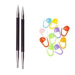 Knitter's Pride Bundle: Karbonz Interchangeable 3.5-inch (9cm) Short Tip Knitting Needles; Size US 10 (6.0mm) + 10 Colorful Stitch Markers 110329