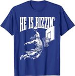 Luckyuan He is Rizzin Funny Jesus Basketball Meme T-Shirt (Blue,S)