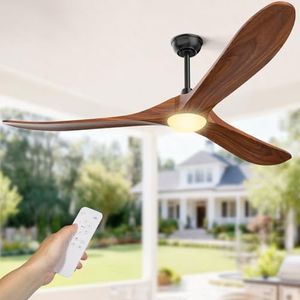 Obabala Ceiling Fans with Lights and Remote, 70inch Outdoor Ceiling Fan 3 Solid Wood Blades Fan with 3 Downrods for Patios, Modern Ceiling Fan with Noiseless Reversible DC Motor (Solid Wood, 70in)