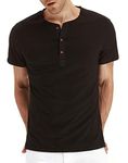 PEGENO Men's Fashion Casual Front Placket Short/Long Sleeve Henley T-Shirts Cotton Shirts, B05 Black, Large