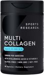 Sports Research® Multi Collagen Pills for Women & Men - Collagen Peptides (Type I, II, III, V, X) Enhanced with Hyaluronic Acid & Vitamin C - Gluten Free ­· Non-GMO - 90 Capsules