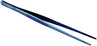 O'Creme 10 Inch Blue Precision Stainless Steel Kitchen Tweezer Tongs with Serrated Tips for Gripping