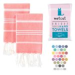 WETCAT Turkish Hand Towels with Hanging Loop (20 x 30) - Set of 2, 100% Cotton, Soft - Prewashed Boho Kitchen Towels - Unique Decorative Hand Towels for Bathroom Dark Coral