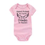 Amberetech Baby Romper Hand Picked for Earth by My Grandpa/Grandma in Heaven Baby Boys Girls Bodysuit (Grandpa-Pink, Tag 3 (for 0-3 Months))