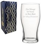 Personalised Engraved Tulip Pint Beer Lager Cider Glass, Gift Box Included, Personalise with Any Message, Different Fonts Available, Birthday Anniversary Beer Gift