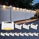 GIGALUMI Solar Fence Lights Outdoor Garden, 12 Pack Solar Step Lights, Waterproof Deck Decorative Lighting for Stairs, Yard, Patio, Gutter, Garden, Pathway Decoration (White, Warm White)