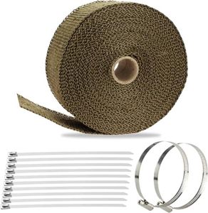 2" x 50' Titanium Exhaust Heat Wrap for Motorcycle Car,Fiberglass Exhaust Header Wrap Tape with Stainless Steel Locking Ties and Duct Clamps