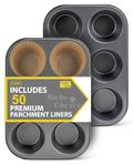2 Pack Jumbo Muffin Pan for Baking, Extra Large Cupcake Pan includes 50 Natural Jumbo Cupcake Liners, Muffin Tin Nonstick 6 Cup, Baking Pans Set, Carbon Steel Baking Supplies