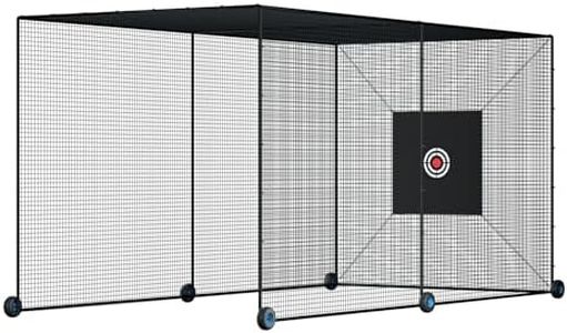 MR Mobile Baseball Batting Cage 24ft, Portable Heavy-Duty Baseball Hitting Cage w/Wheels, Wheel-Based Softball Batting Cage, Fully Enclosed Batting Cage Tunnel Complete Kit w/Frame and Netting