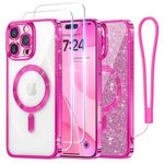 Meifigno Case Designed for iPhone 16 Pro 6.3 Inch, [Compatible with MagSafe] [2X Screen Protectors] [Glitter Card & Wrist Strap] Surround Lens Protection Designed for iPhone 16 Pro Case, Hot Pink