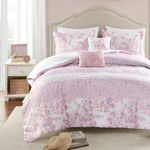 Intelligent Design Queen Comforter Set, Romantic Floral & Paisley, Solid Reverse, Microfiber Lightweight All Seasons Down Alternative Bedding, Sham & Décor Pillows, Oliena, Full/Queen Pink 5 Piece