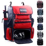 ZOEA Super Large Expandable Bat Pack, Baseball Bat Bag Backpack, T-Ball & Softball Equipment & Gear for Youth and Adults, Large Capacity Holds 4 Bats,2 Drink Pockets , Cleats,Shoes Compartment (Red)