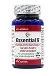 Capsules of 9 pure Essential Amino Acids in free form, for optimum health as providing immunity, muscle protection, wellness, energy. Vegan Certified.