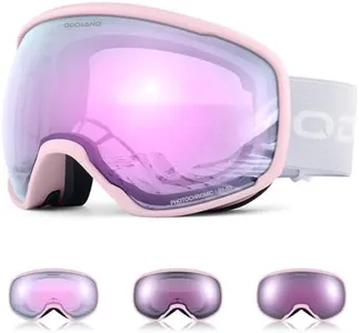 Odoland Photochromic Ski Goggles for Sunny and Cloudy Days, Anti-Fog OTG UV Protection Snowboard Goggles for Men Women Youth, pink