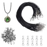 60 Pcs Waxed Leather Necklace Cord with Clasp,Black Necklace Cord for Pendants,Necklace String for DIY Bracelet Necklace Jewelry Making, Necklace Making Kit (60 Necklace Cord, 60 Necklace Clasp)