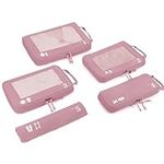 ECOHUB 5 Set Compression Packing Cubes for Suitcases Organiser Bags Travel Accessories with Shoes Bag Tear-resistant Travel Cubes with ID Tag Expandable Packing Bags(Pink)