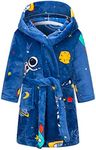 DNggAND Boys Girls Bathrobes,Toddler Boy Girl Robes,Children's Plush Soft Coral Fleece Hooded Pajamas Sleepwear for Kids Space 7-8Y