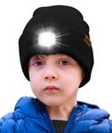 ATNKE Kids LED Lighted Beanie Hat,USB Rechargeable 4 LED Running Headlamp Ultra Bright Cap with Light Hands Free Head Torch Winter Warm Knit Beany Great Gifts for Boys and Girls/Black