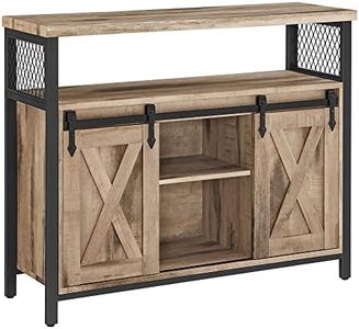 VASAGLE Buffet Cabinet, Storage Cabinet, Sideboard with 2 Sliding Barn Doors, Adjustable Shelves, 13 x 39.4 x 31.5 Inches, Natural and Black LSC092B50
