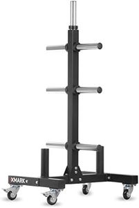 XMark Commercial Olympic Weight Plate Vertical Storage Tree, 750 lb Capacity, with Two Bar Holders and Transport Wheels