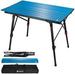 VILLEY Portable Camping Table with Adjustable Legs, Lightweight Aluminum Folding Beach Table with Carrying Bag for Outdoor Cooking, Picnic, Beach, Backyards, BBQ and Party - Blue