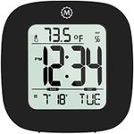 Marathon Compact Alarm Clock with Temperature & Date, Black - Large, Easy to Read Display with Backlight - Easy to Set Up & Use - Two AAA Batteries Included