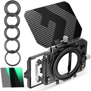 K&F Concept Mini Matte Box +ND4+ND32 Filters Kit, DSLR Matte Box with Carbon Fiber Top Flag Square Filters Trays with 67/72/77/82/95mm Adapter Rings, for 4x5.65 Square UV ND Effect Filter