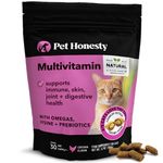 PetHonesty Cat Multivitamin Chews - Supports Overall Immune Health, Joints, Skin & Coat, and Digestion | Omega 3s, Lysine for Cats, Probiotics, Cat Supplements & Vitamins - Chicken (30-Day Supply)