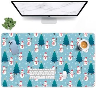 Britown Snowman Christmas Tree Large Mouse Pad for Desk, Blue Snowflakes Computer Keyboard Mat Non-Slip Rubber Desk Mat Gaming Mousepad for Home Office Gamer, 31.5 x 15.7 Inch