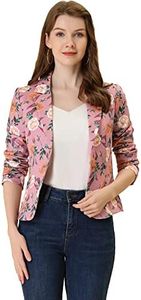 Allegra K Women's Long Sleeve Open-Front Printed Blazer Jacket Rose-Floral Small