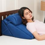 amazon basics Orthopedic Adjustable Wedge Pillow-Memory Foam with Head Rest-Back Support for Bed, Leg Elevation, Acid Reflux, GERD, Snoring |6 Months Warranty-Soft Washable Cover-Blue,38 x 57 x 53 CM