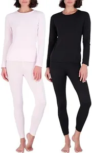 Real Essentials 2 Pack: Womens Plus Size Thermal Underwear Set Thermal Underwear for Women Fleece Lined Legging Long Johns Skiing Warm Apparel - SET4, 2X