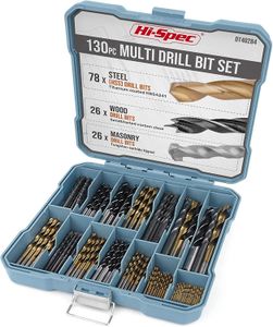 Hi-Spec 130-Piece Drill Bit Set – HSS Titanium, Masonry & Wood Bits with Storage Case