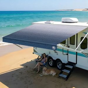 19.5oz Heavy Duty RV Awning Fabric Replacement, 5-Layer Rip-Stop No-Hole Vinyl Camper Awning, Waterproof UV-Resistant RV Canopy for Trailer & Motorhome Awning, Universal Fit, 20FT (Fabric 19'2")