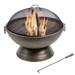 Teamson Home Large Outdoor Garden Round Wood Burning Fire Pit, Outdoor Furniture Chimenea, Firepit Heater, Metal Log Burner Fire Bowl with Lid & Poker