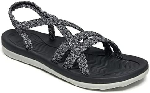 MEGNYA Comfortable Outdoor Sandals for Womens, Waterproof Arch Support Slide Sandals with Adjustable Straps, Soft Walking Shoes for Hiking Travel Beach Grey White Size 9